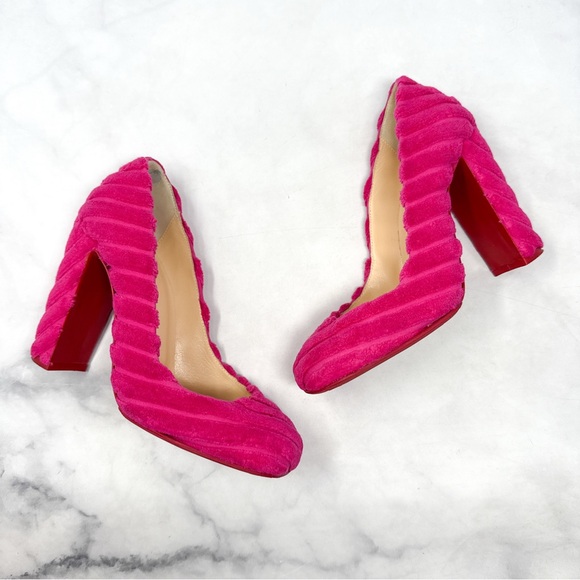Christian Louboutin Cadrilla 100 Cake Terry Fabric Square Toe Pump Heels Pink 36 - Picture 1 of 13